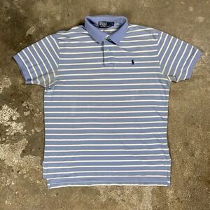 Vintage Polo Ralph Lauren Polo Shirts Size Large Blue Striped Classic Fit Pony